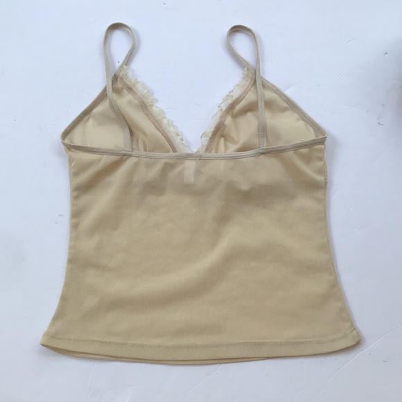 Vintage 90s Y2k Mesh Coquette Sexy Fairy Festival Cami Tank Top Baby Tee Bow Tan - Picture 9 of 17